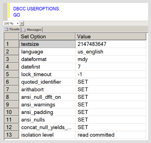 DBCC USEROPTIONS: See Your Session Settings in SQL Server