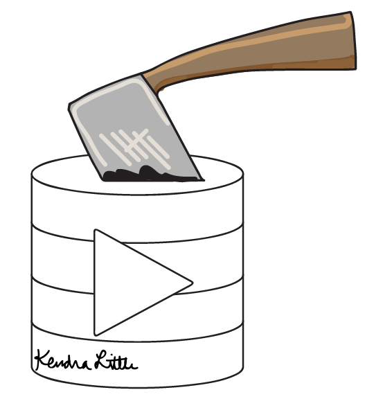 Illustration of a database with an axe