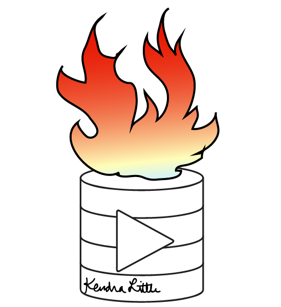 Illustration of a database on fire