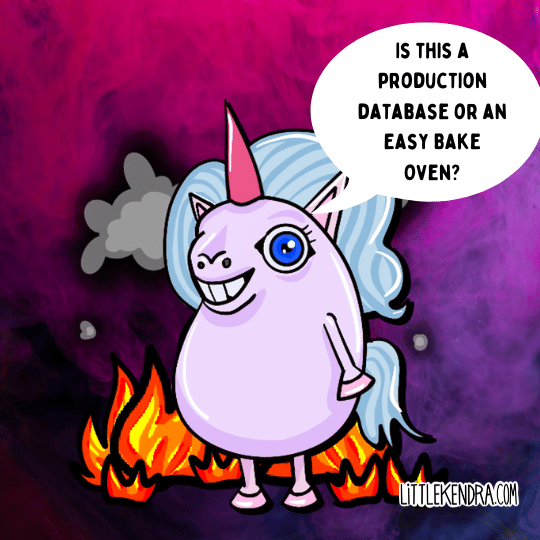 Illustration comparing a production database to an Easy Bake Oven