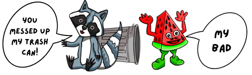 A cartoon illustration of a messy trash can, representing the complexity of rollback scripts